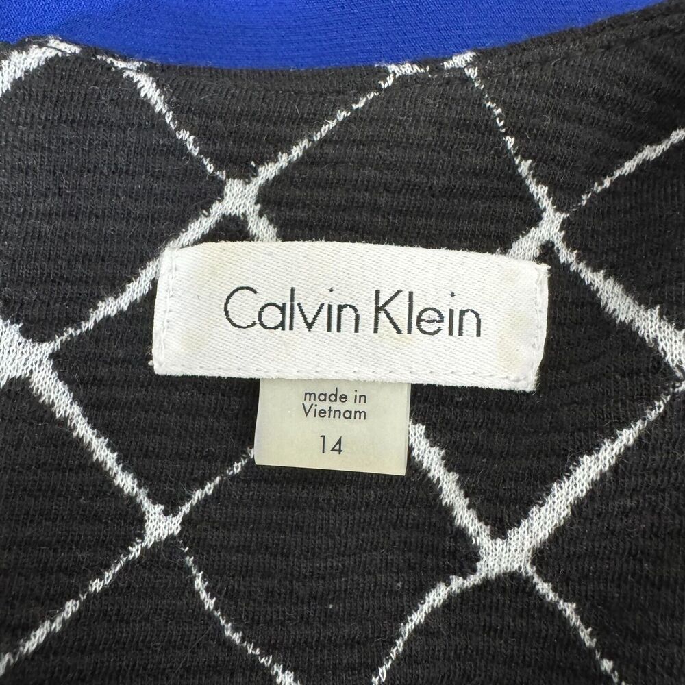 Calvin Klein Dress Womens 14 Black White Plaid Shift 3/4 Bell Sleeve Stretch - Picture 4 of 9